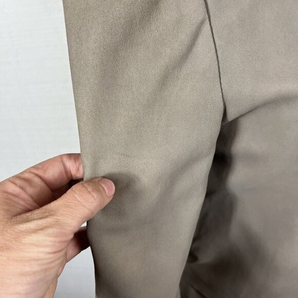 Joie Leather Jacket M Womens Beige Taupe Open Front Layered Hem Collarless - Picture 9 of 11